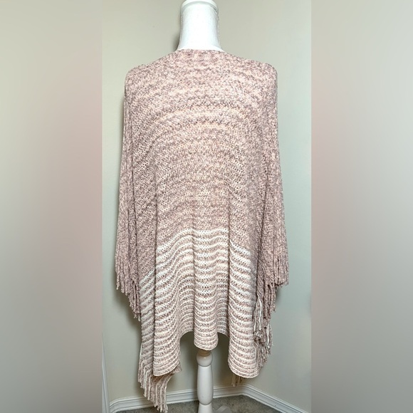 Raj Cream and Pink Knit Poncho Sweater Women One Size - Picture 2 of 6